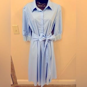 Koandaily baby blue midi dress in size L.  Button-up front.  Ties at waist.